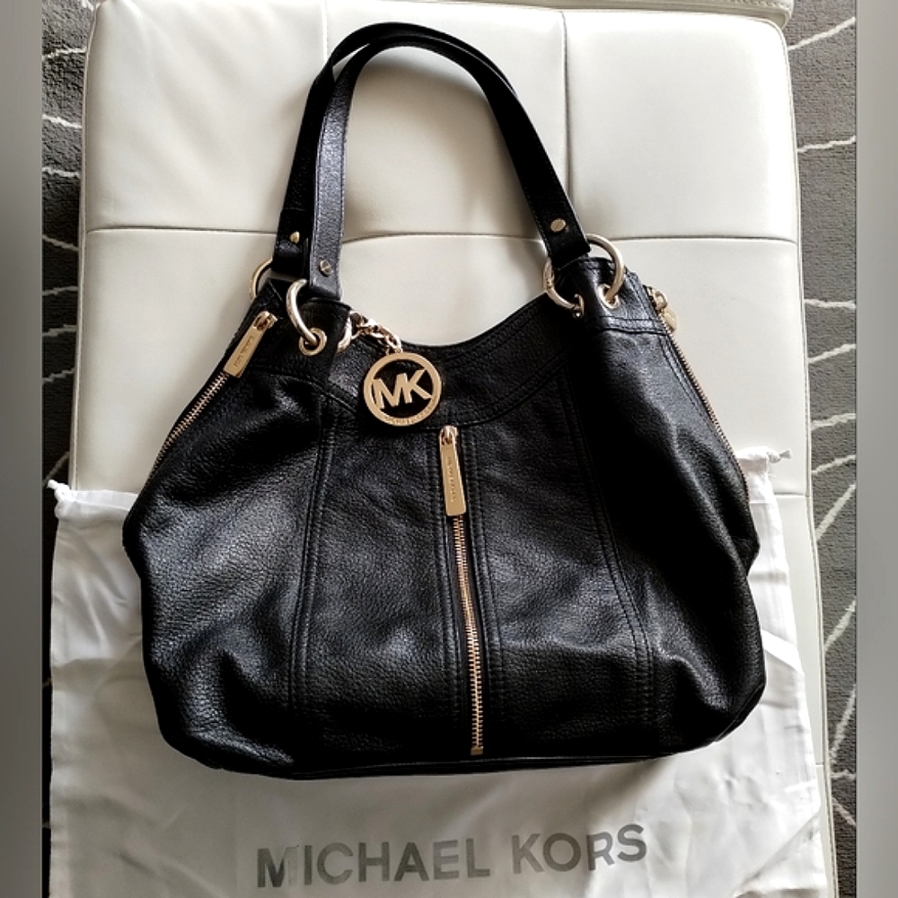 Michael Kors Black Leather Zippered Bag with Dust Bag EUC